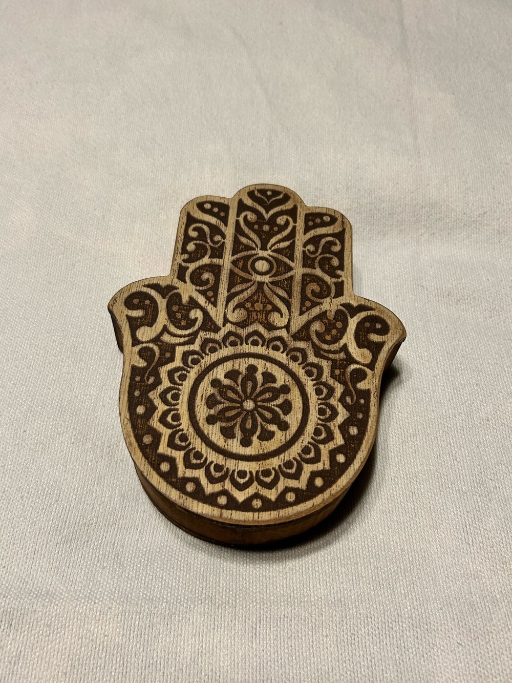 Decorative Hamsa Hand Wooden Jewelry Box - Natural Brown